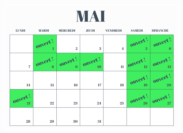 calendrier-jours fériés-mois de mai-aupaysdescarrioles